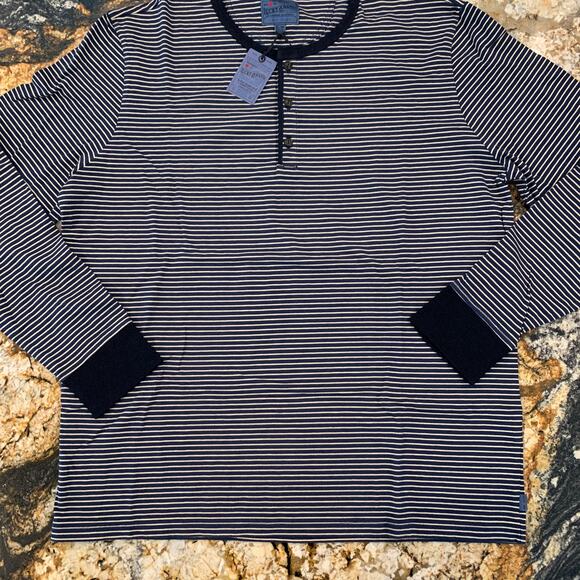 NWT - Lucky Brand Men's Navy and Cream Striped Henley Tee - SIZE XXL - Picture 4 of 9